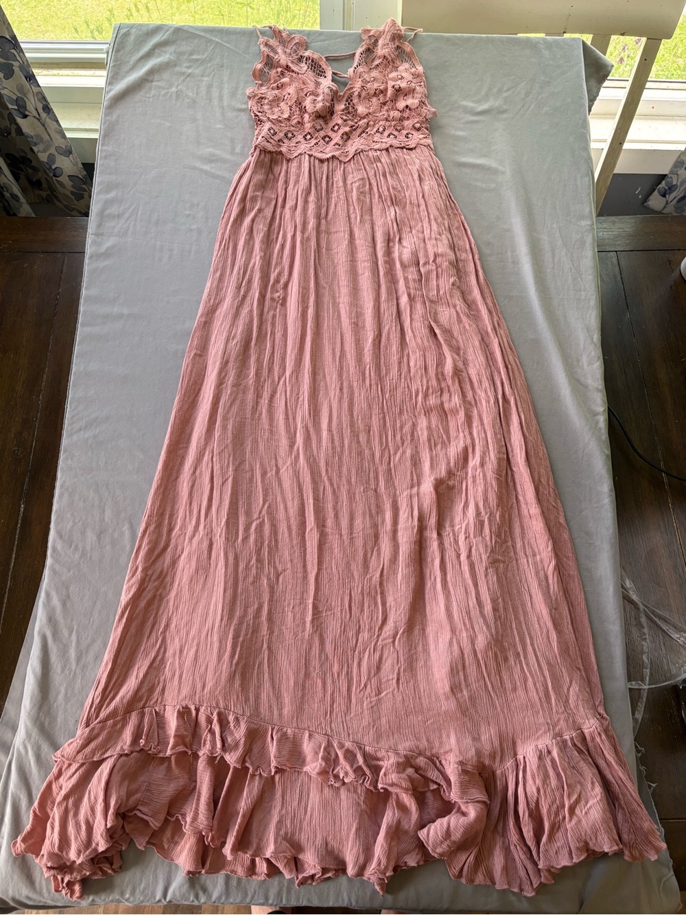 Free People Dusty Rose Crochet Bodice Maxi Dress